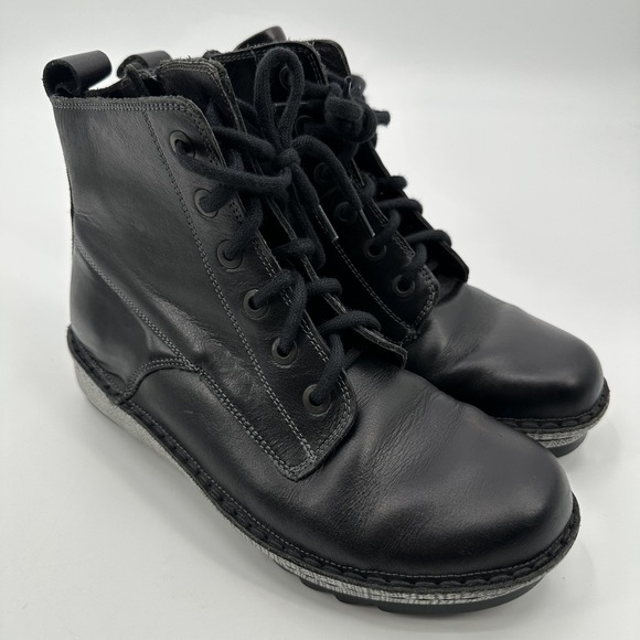 Naot Boots Womens Size EU 39 Black Leather Lace Up Side Zip Platform Bootie - Picture 4 of 8